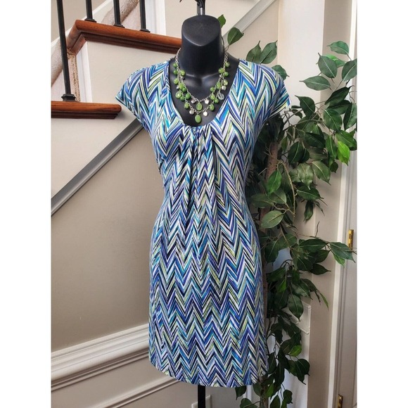 Elegance Womens Multicolor Polyester Scoop Neck Short Sleeve Knee Length Dress S - Picture 1 of 11